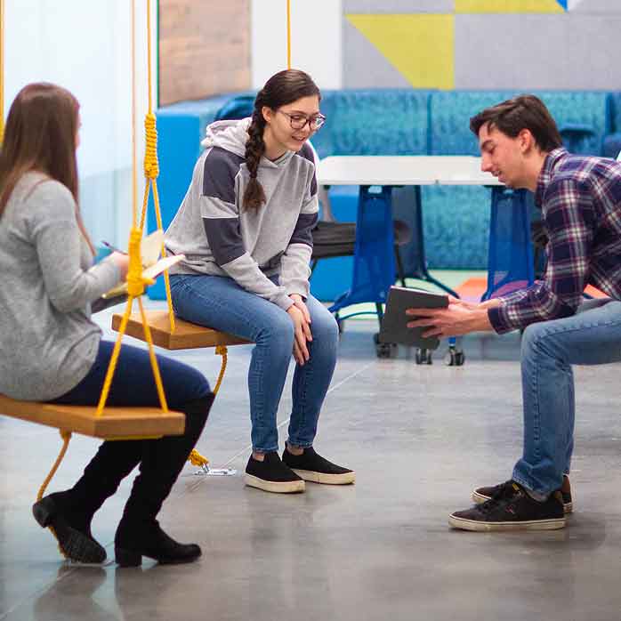 students talking in a lounge